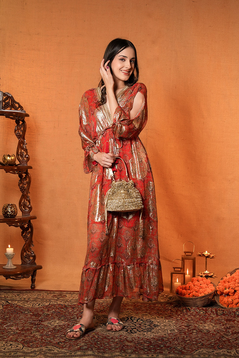 indo western maxi dress Ruhaniyah Rust Indo Western Women Dresses for Party – bohogirl.in