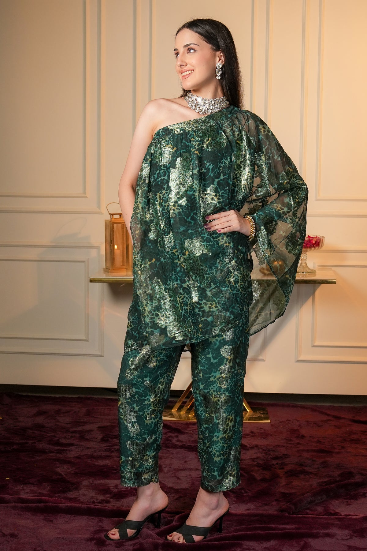 Zelva Green Boho Indo Western Co-ord Set