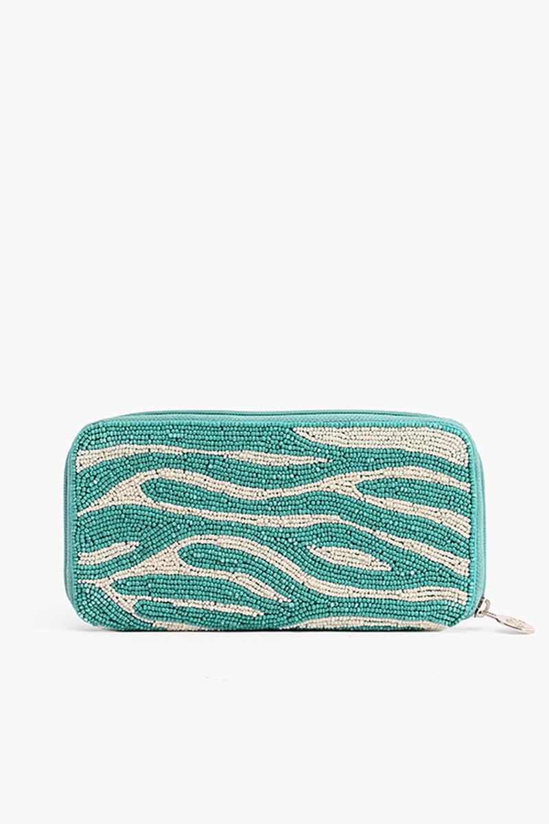 Aqua Zebra Stride Zip Wallet