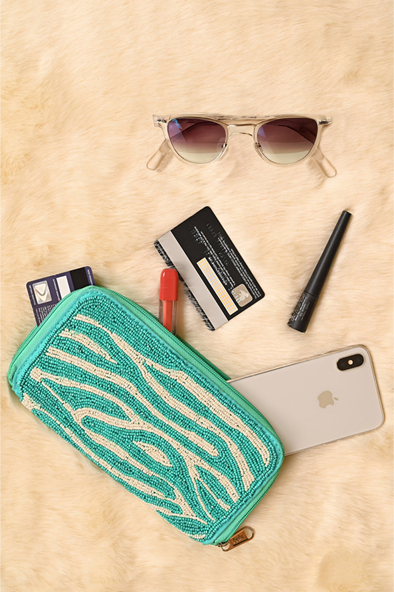 Aqua Zebra Stride Zip Wallet