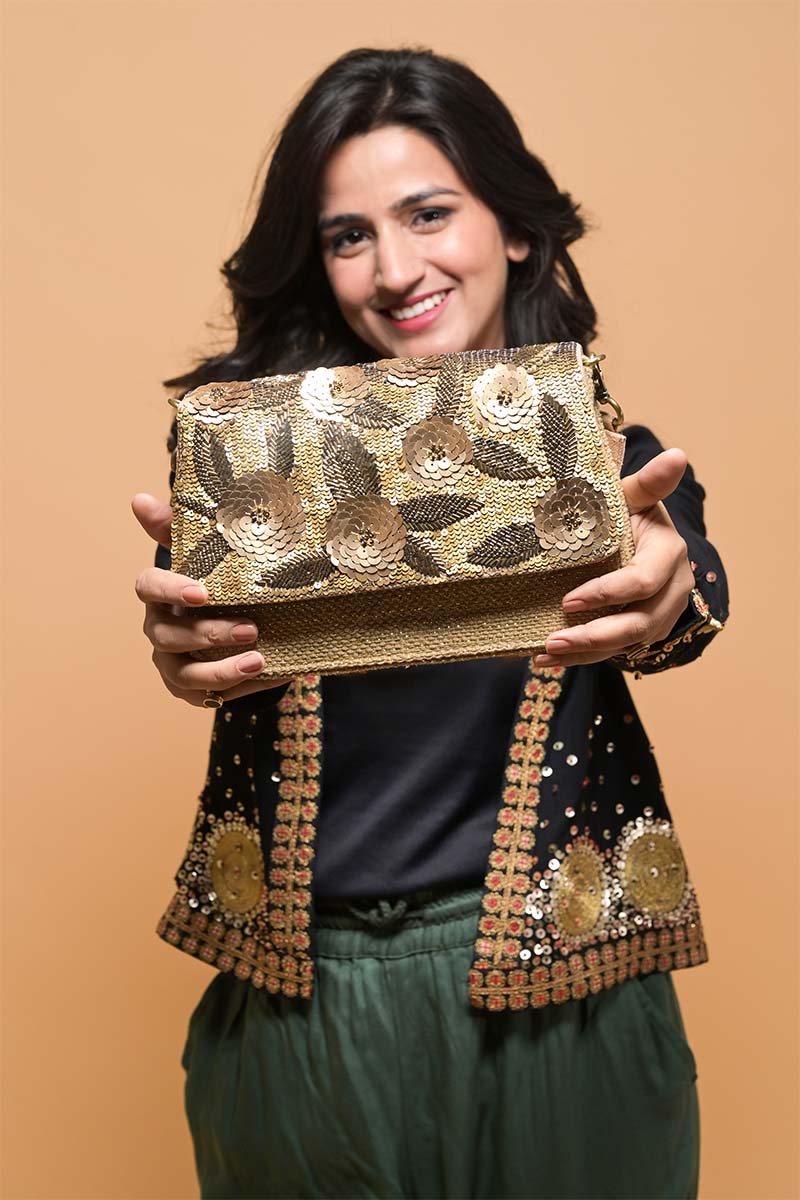 Gold Petal Embellished Clutch