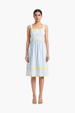 Champakali Striped Blue Cotton Dress