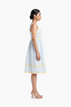 Champakali Striped Blue Cotton Dress