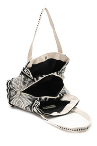 Hand-Beaded Embroidery Tote Bag - Aztec Print (Black)