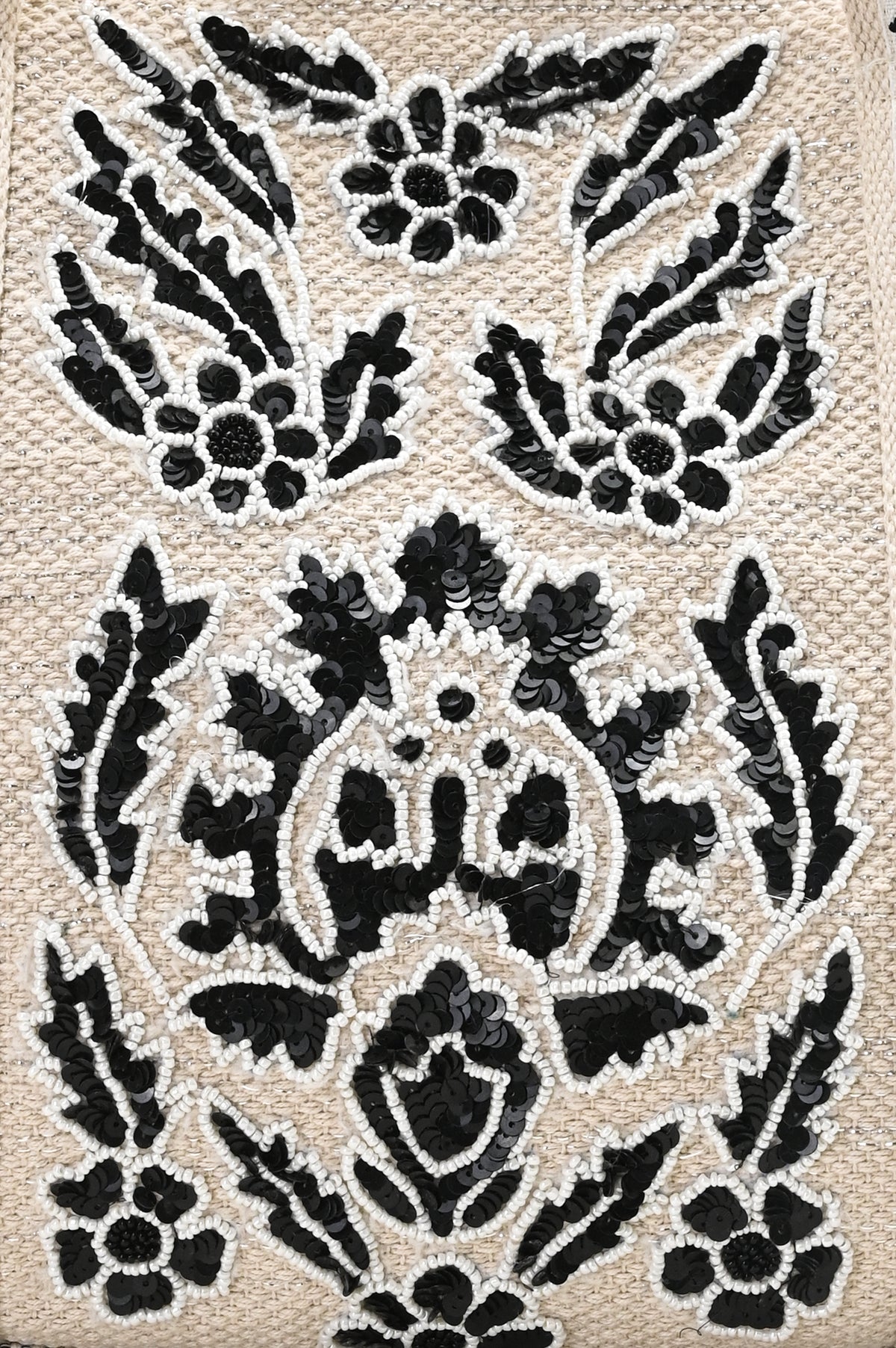Hand-Beaded Embroidery Tote Bag - Aztec Print (Black)