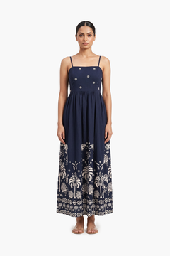 Palmira Blue Palm Print Maxi Dress