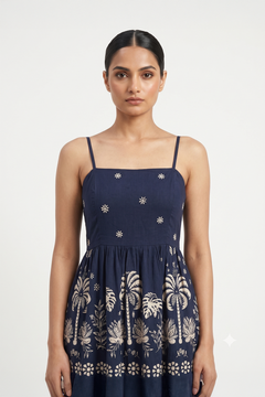 Palmira Blue Palm Print Maxi Dress