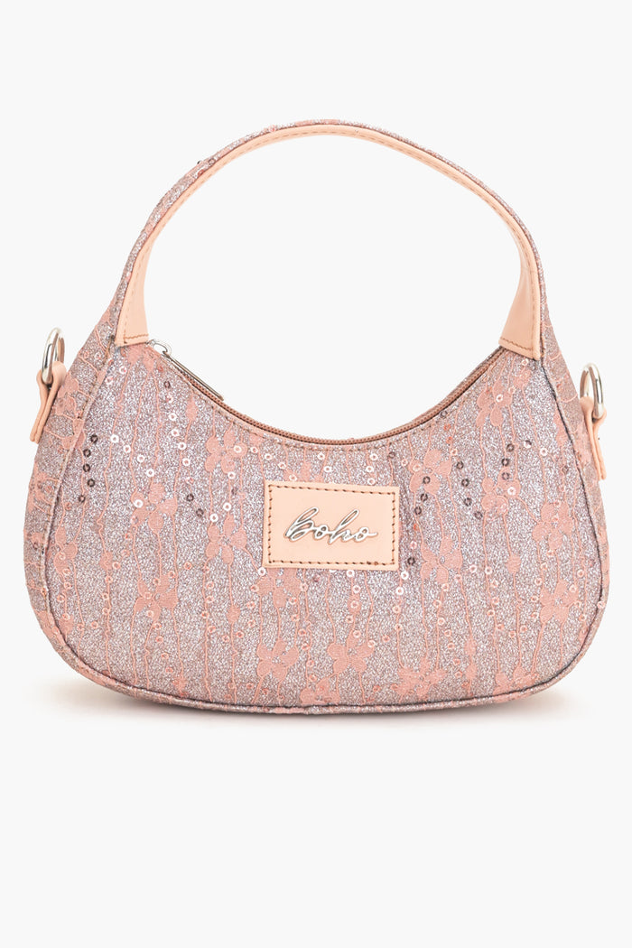 Moonlit Lace Handbag (Vegan Leather Bag)- Pink