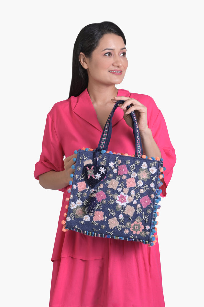 Whimsical Navy Blue Mini Tote Bag