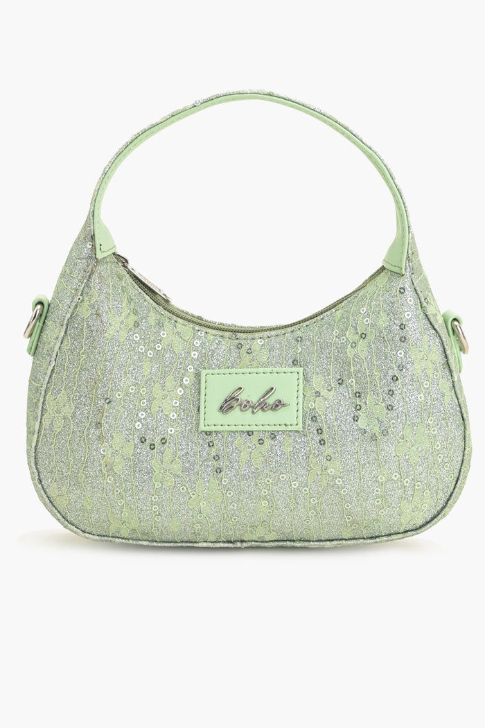 Vegan Leather Bag Moonlit Lace Handbag - Green