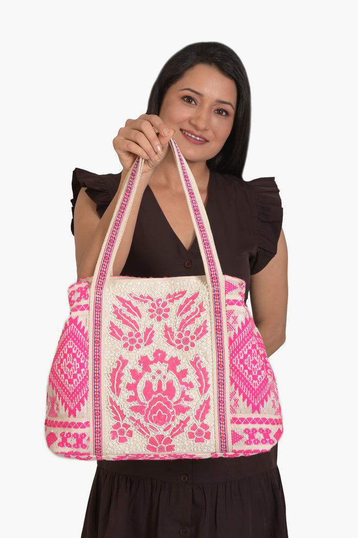 Bohemian Embellished Pink Tote Bag