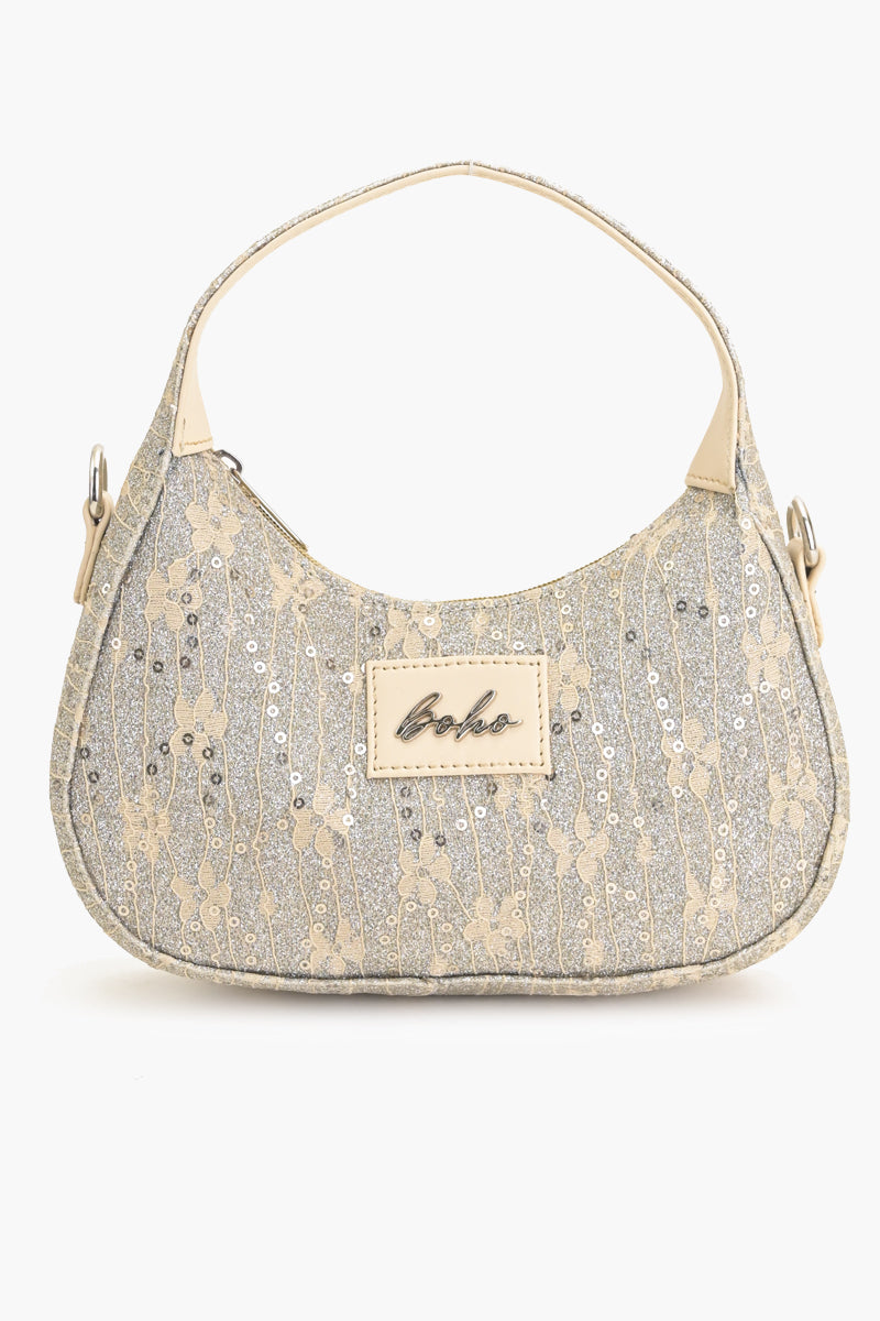 Moonlit Lace Handbag - Ivory Vegan Leather Bag