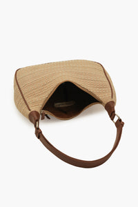 Beige Woven Half Moon Shoulder Bag