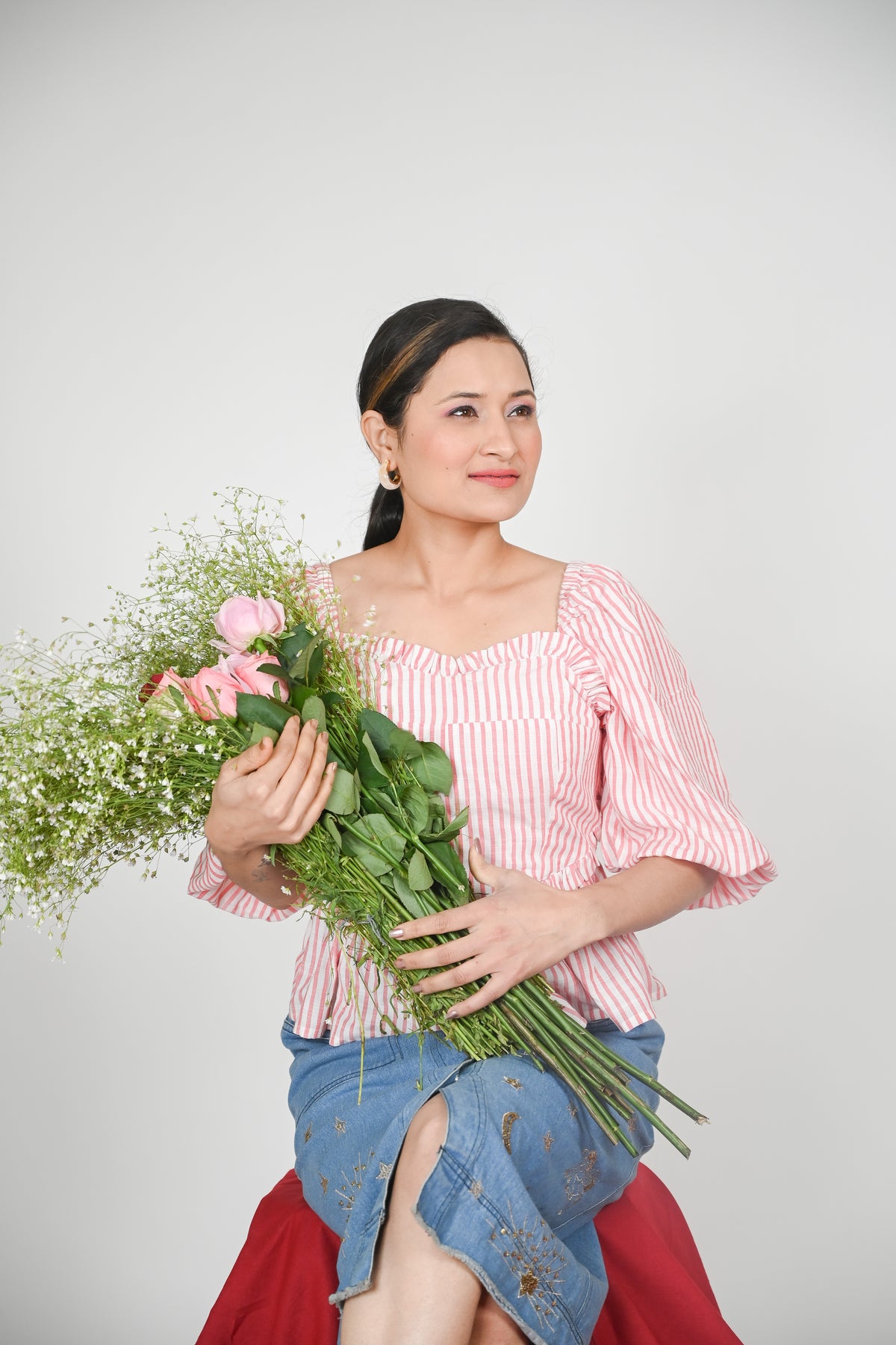 Women Striped Romantic Heart Top