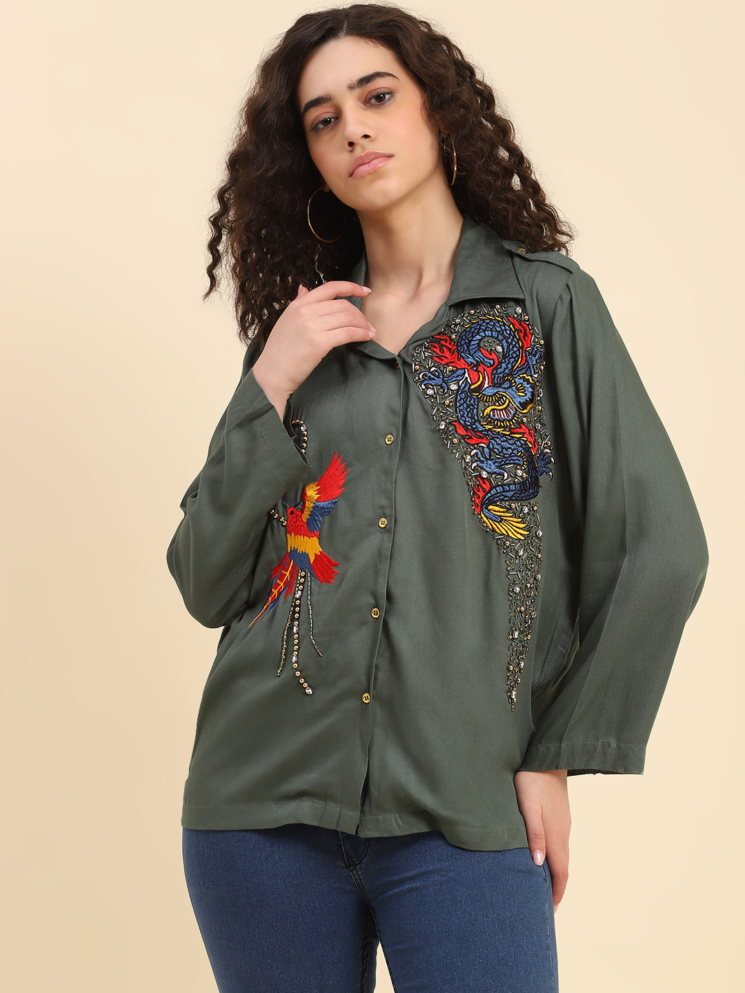 Eden Dragon Embroidered Twill Shirt