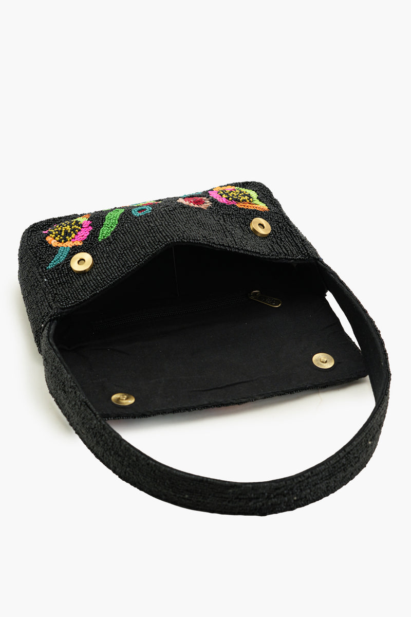 Boho Girl Midnight Bloom Fully Beaded Shoulder Bag