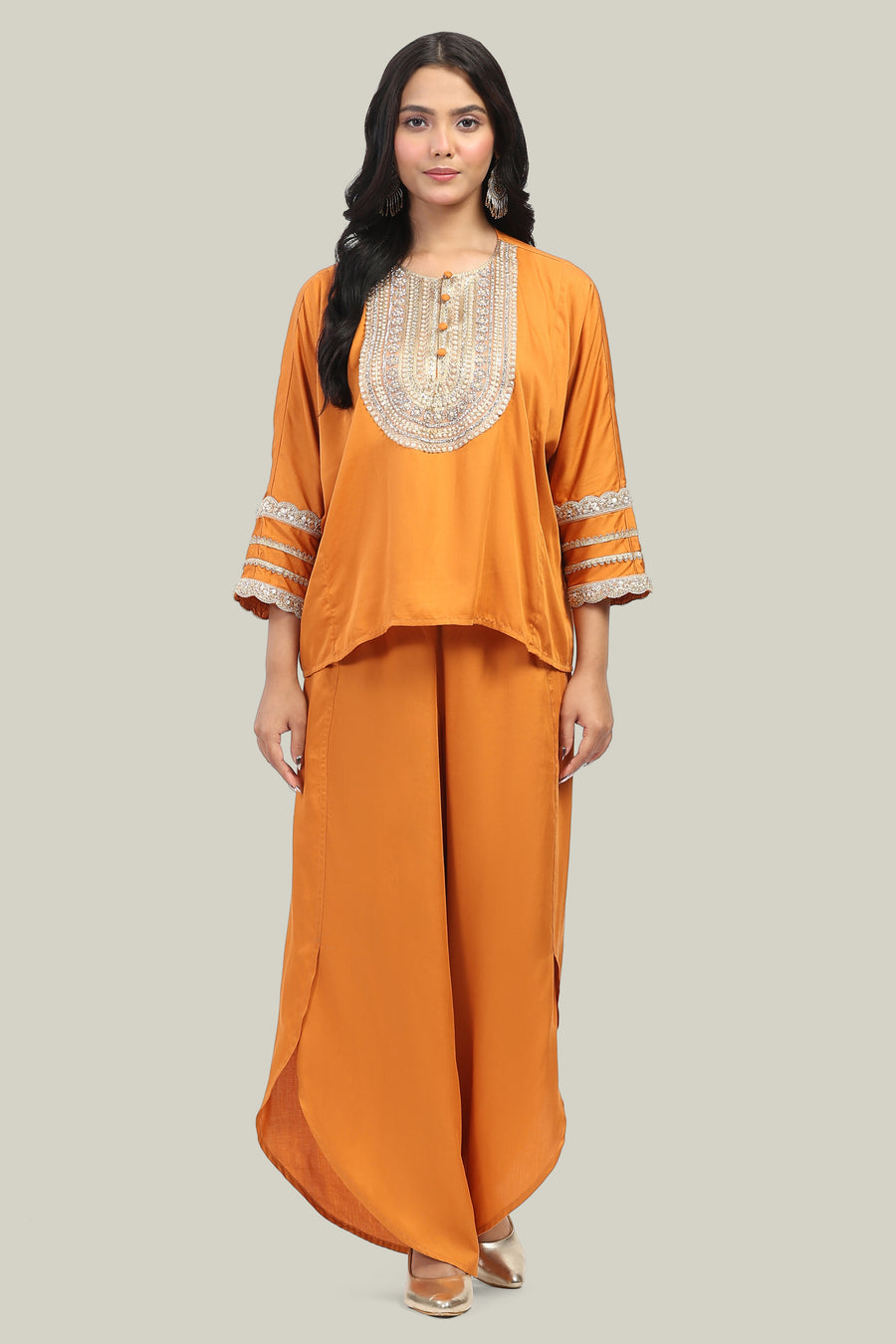 Rust Oversized Kurta & Wrap Pants Co-ord Set