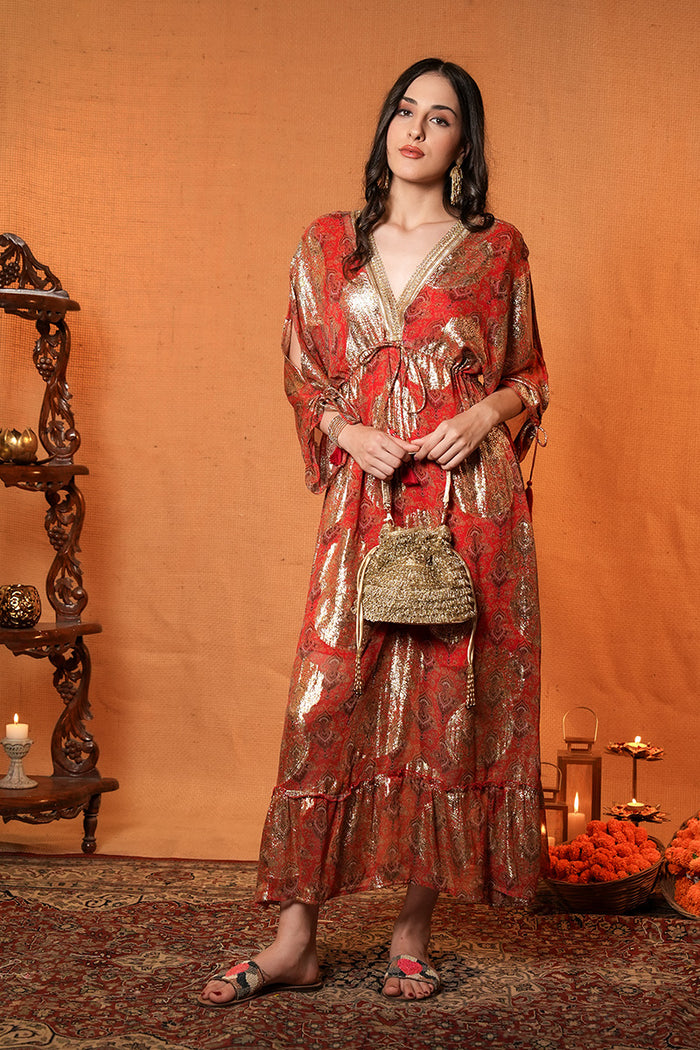 Ruhaniyah Rust Indowestern Women Dress