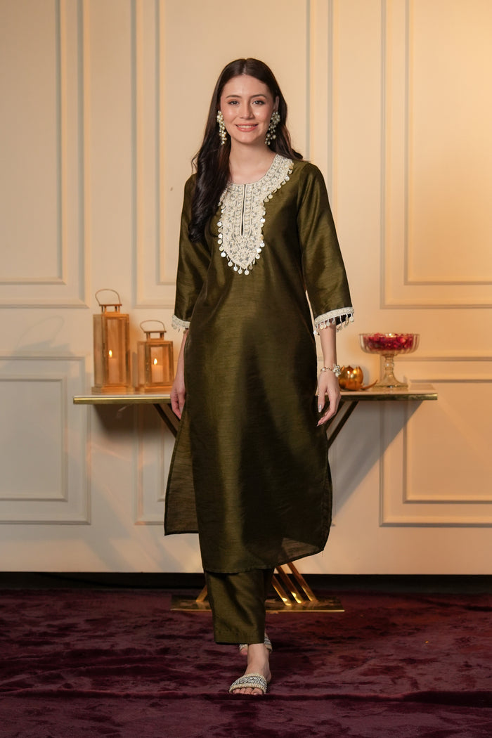 Saanjh Pearl Green Kurta Set