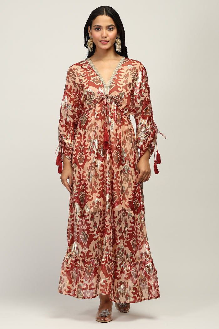 Vibrant Paisley Multi Color One Shoulder Indowestern Dress with Cami