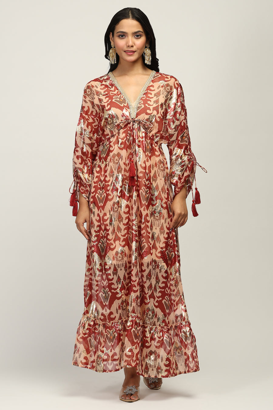 Vibrant Paisley Multi Color One Shoulder Indowestern Dress with Cami