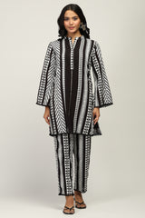 Indo-Western 100% Pure Cotton Yarn Dyed Geometric Stripe Co-Ord Set