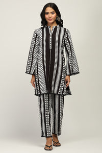 Indo-Western 100% Pure Cotton Yarn Dyed Geometric Stripe Co-Ord Set
