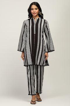 Indo-Western 100% Pure Cotton Yarn Dyed Geometric Stripe Co-Ord Set