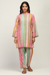 Women's 100% Pure Cotton Yarn Dyed Multi-Color Striped Co-Ord Set