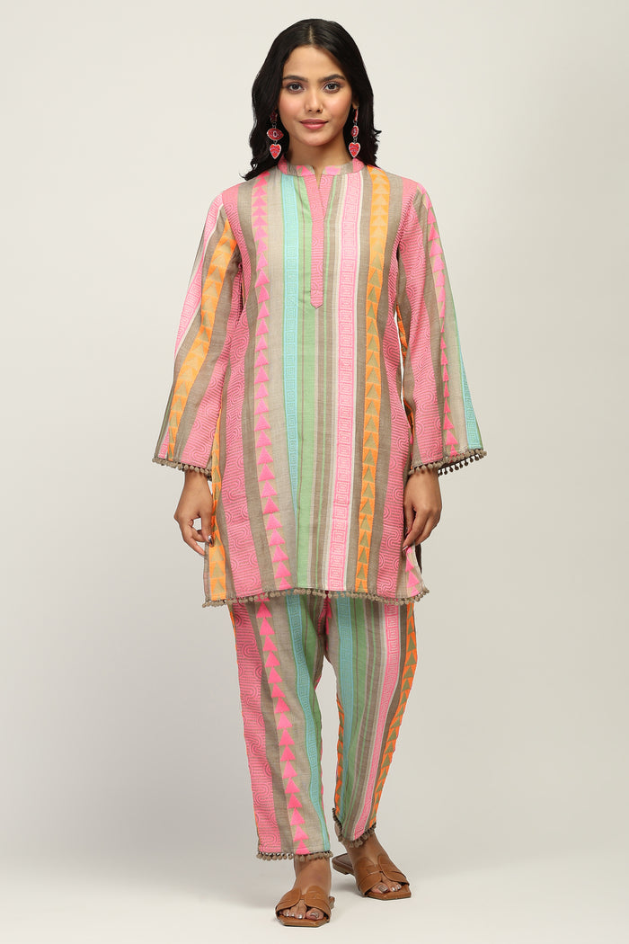 Women's 100% Pure Cotton Yarn Dyed Multi-Color Striped Co-Ord Set