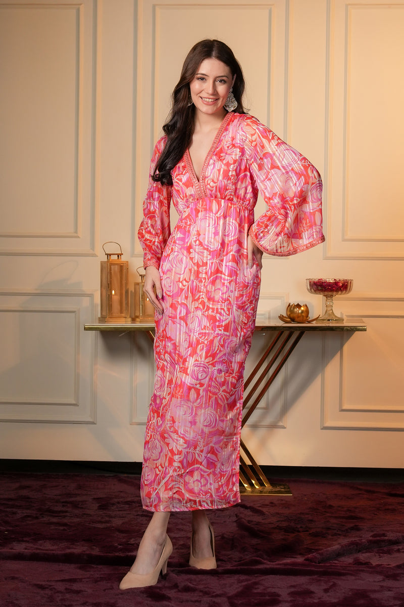 Classic Pink Floral Indo Western Dress.