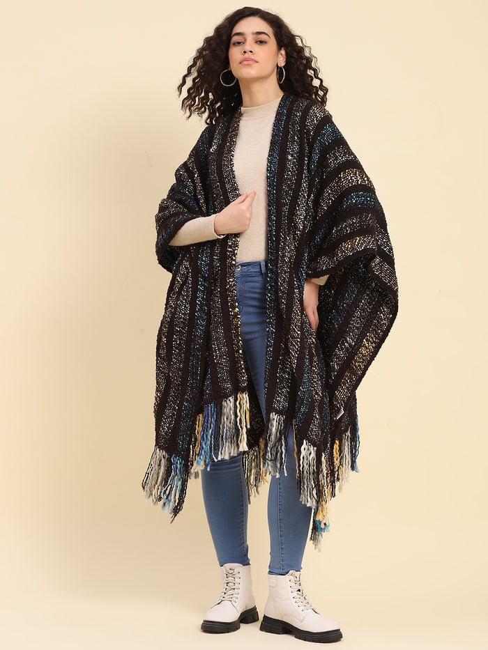 Acrylic Handwoven Bohemian Fringes Poncho