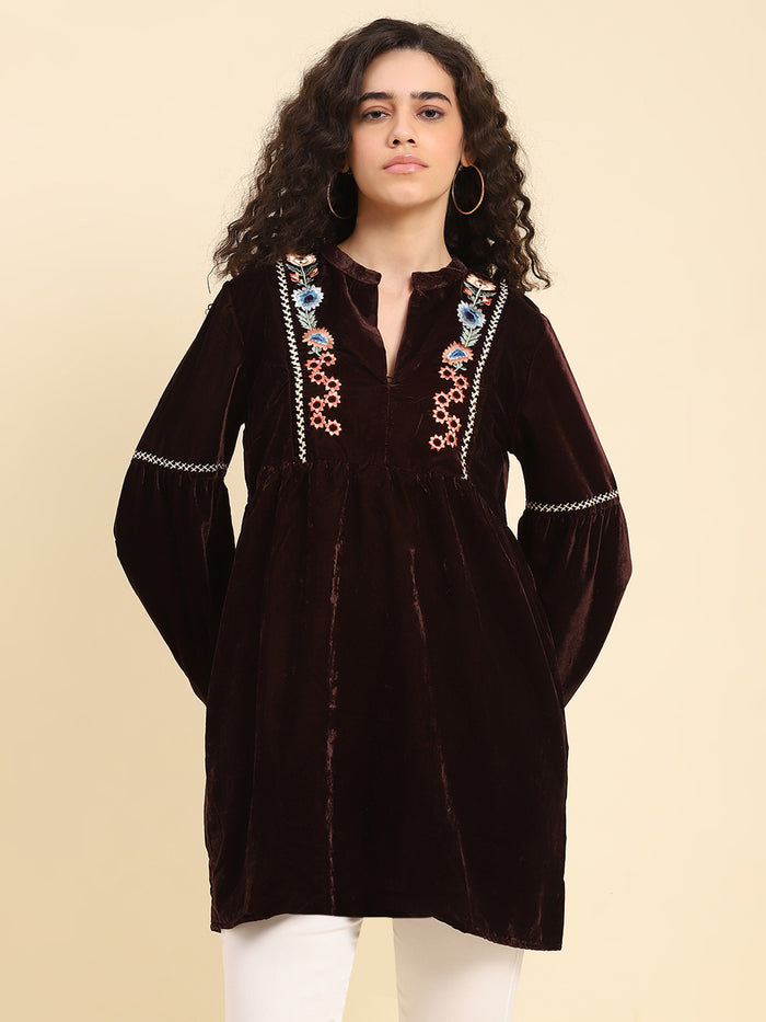 Velvet Embroidered Tunic Dress