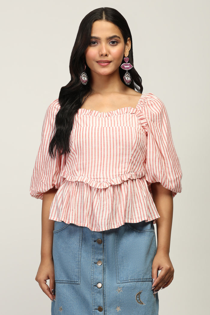 Women Striped Romantic Heart Top