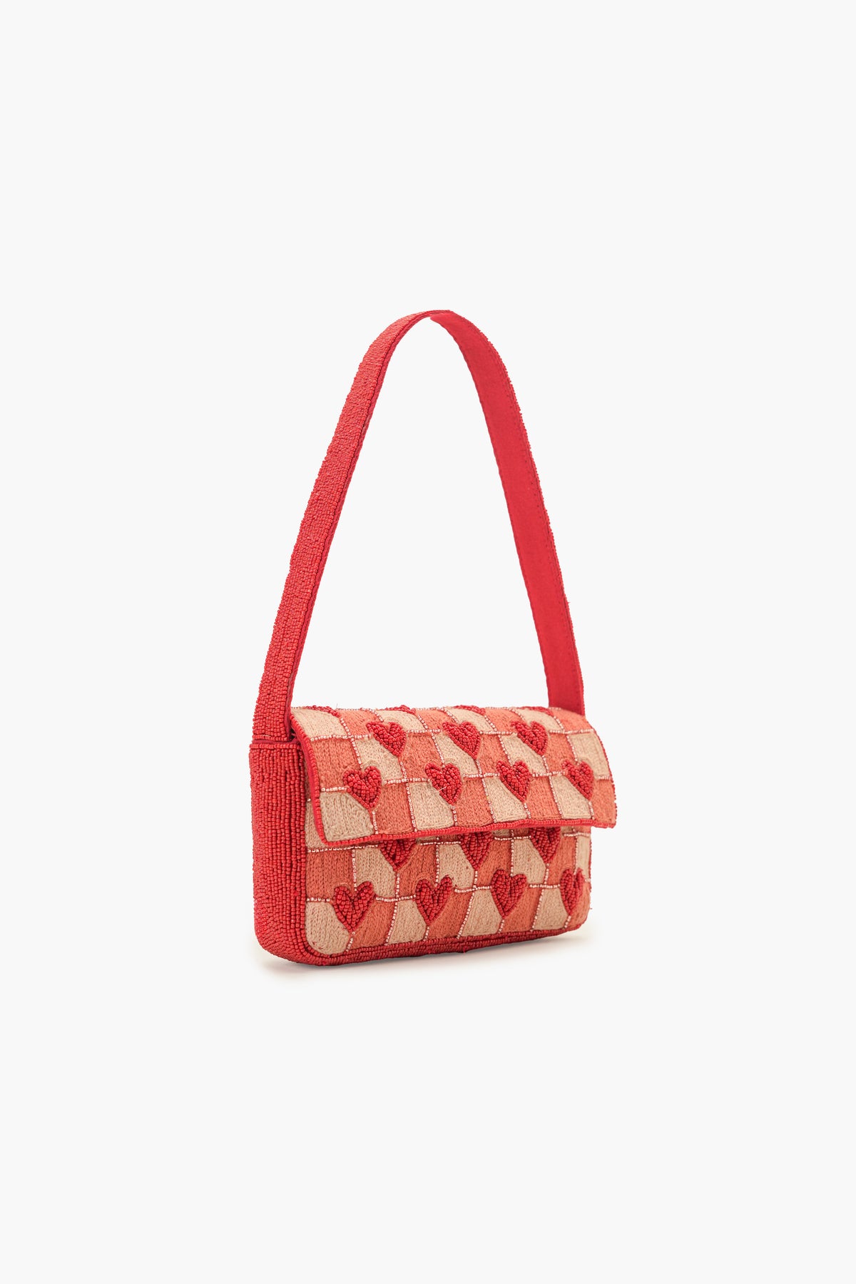 Handcrafted Embossed Heart Fully Beaded Luxury Shoulder Bag - Valentine's Special Evening Purse