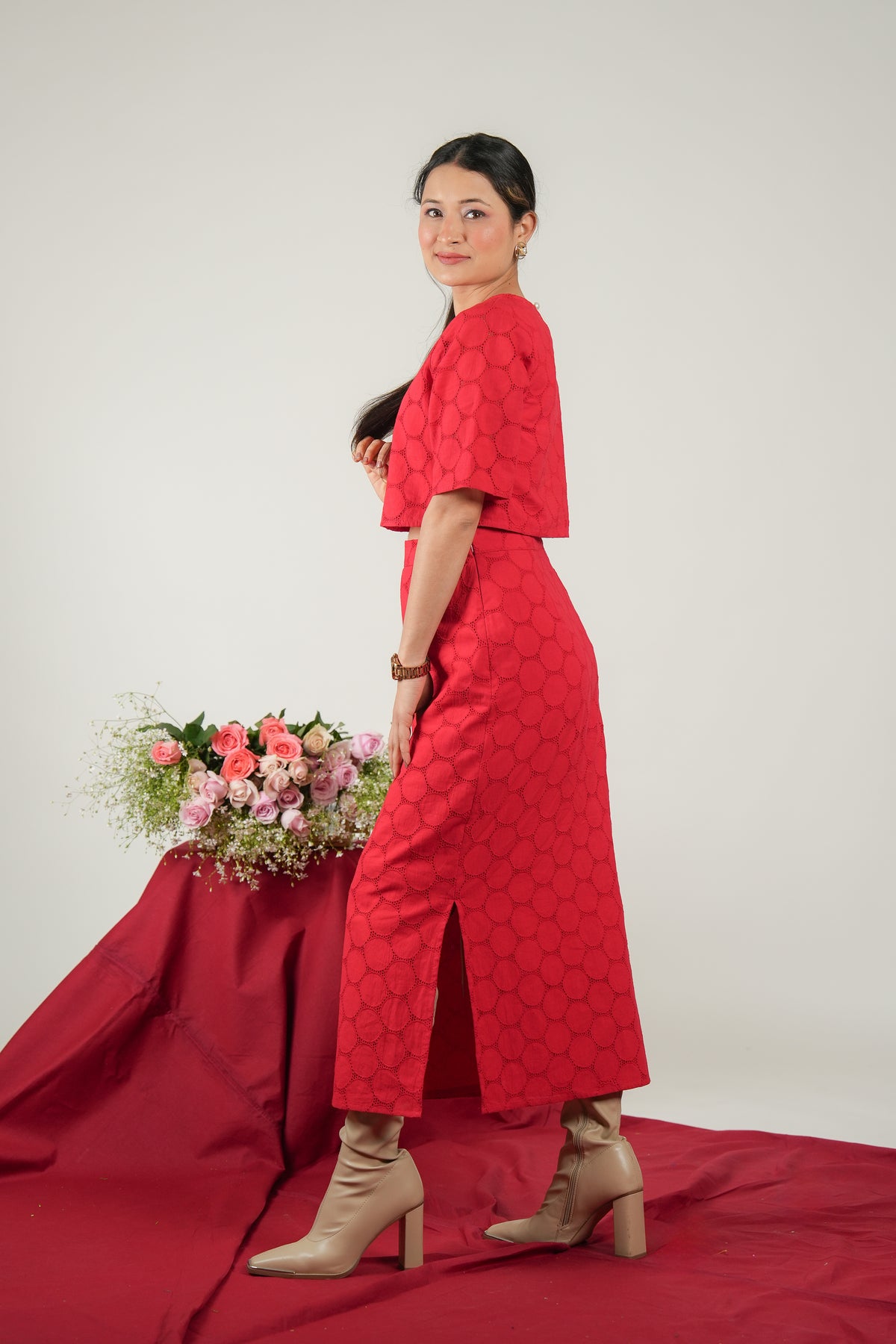 Women's Solid Red Co-ord Set