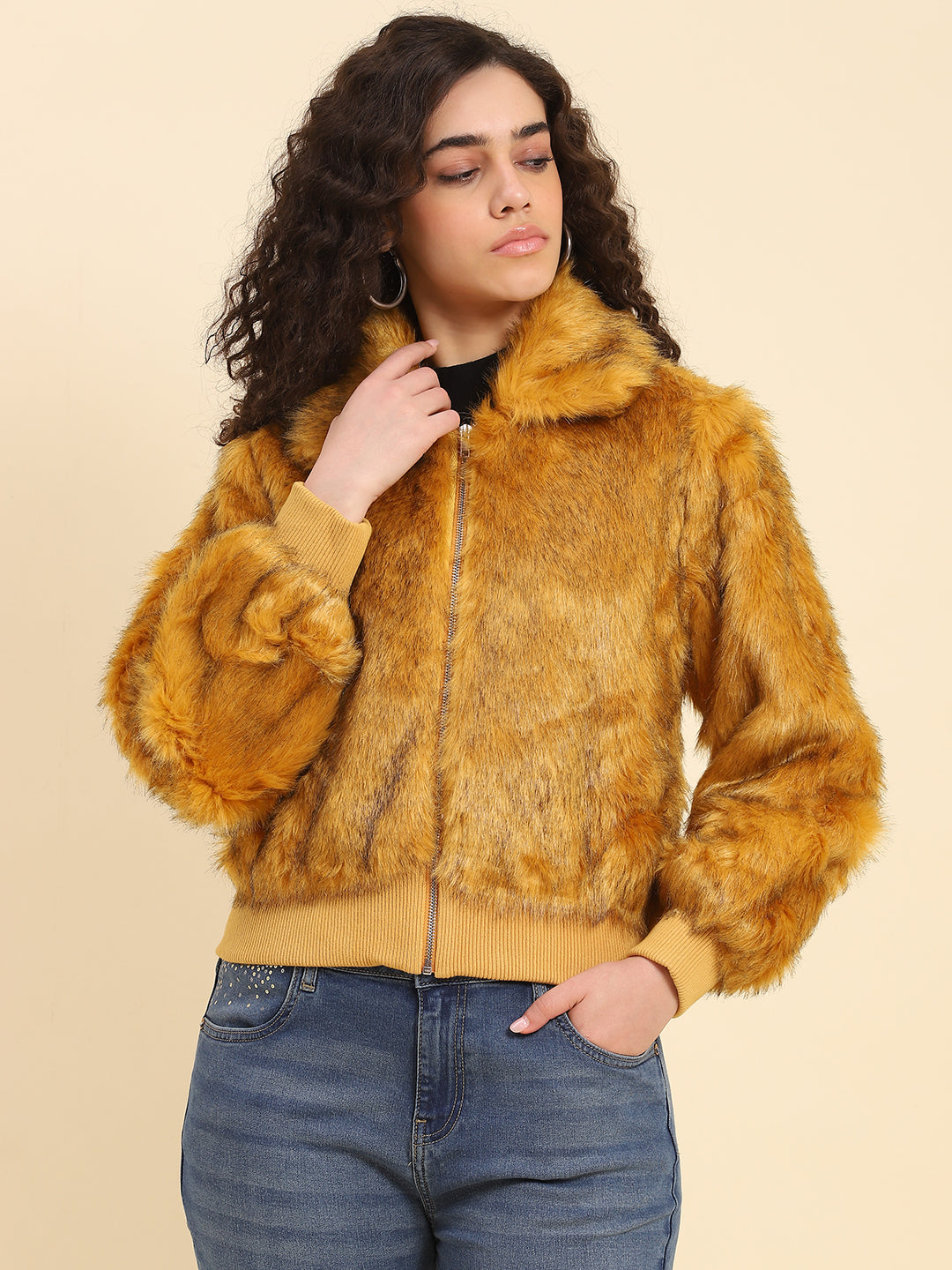Golden Fox Faux Fur Bomber Jacket