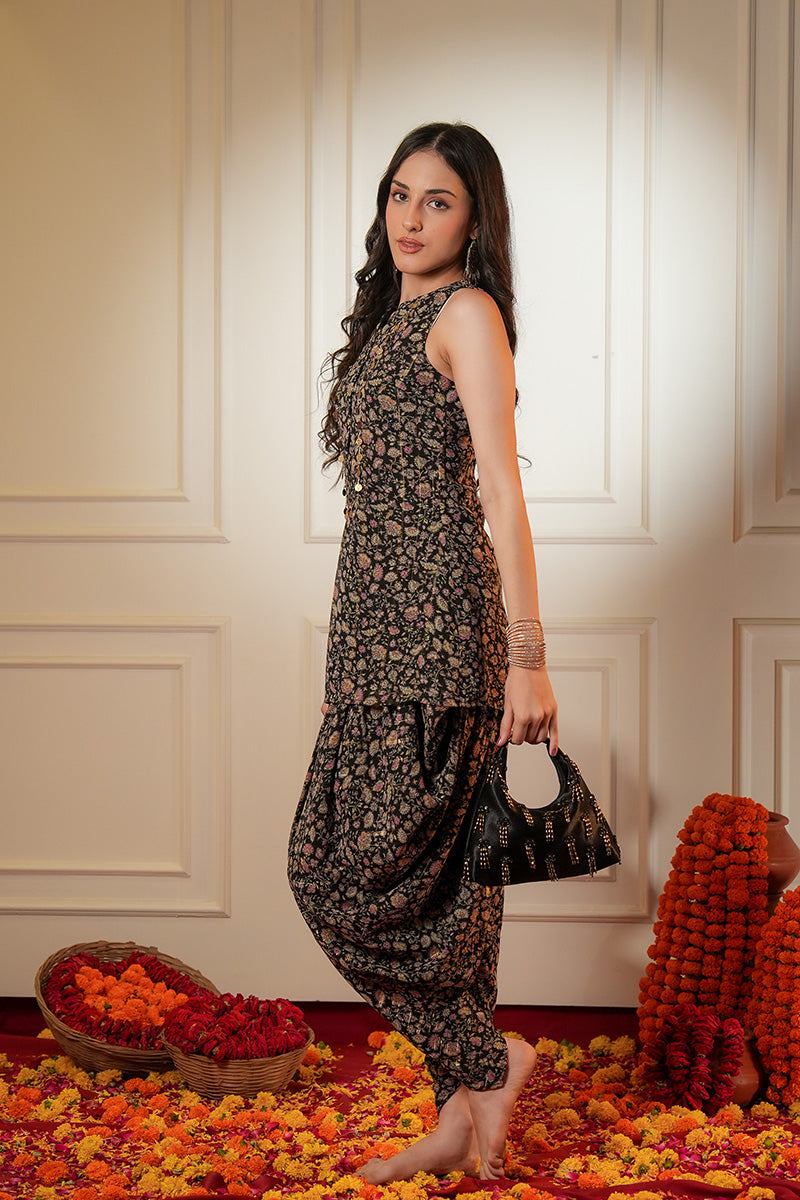 Sundrika Indo Western Black Kurta Set