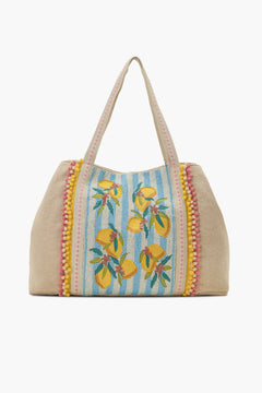 Pink Blossom Hand-Beaded Tote Bag with Pom-Pom Accents