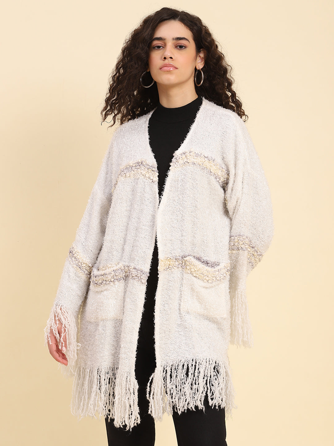 White Kimono Sleeved Winter Jacket