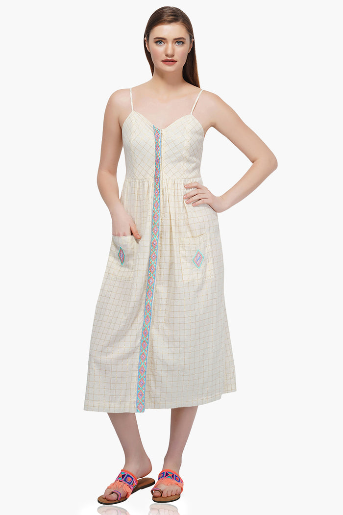 Golden Grid Midi Dress