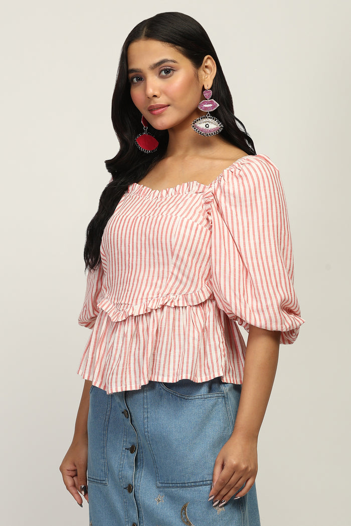 Women Striped Romantic Heart Top
