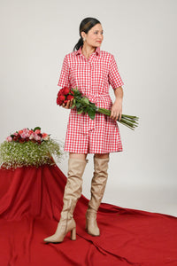Women Red Checked Shirt Dress