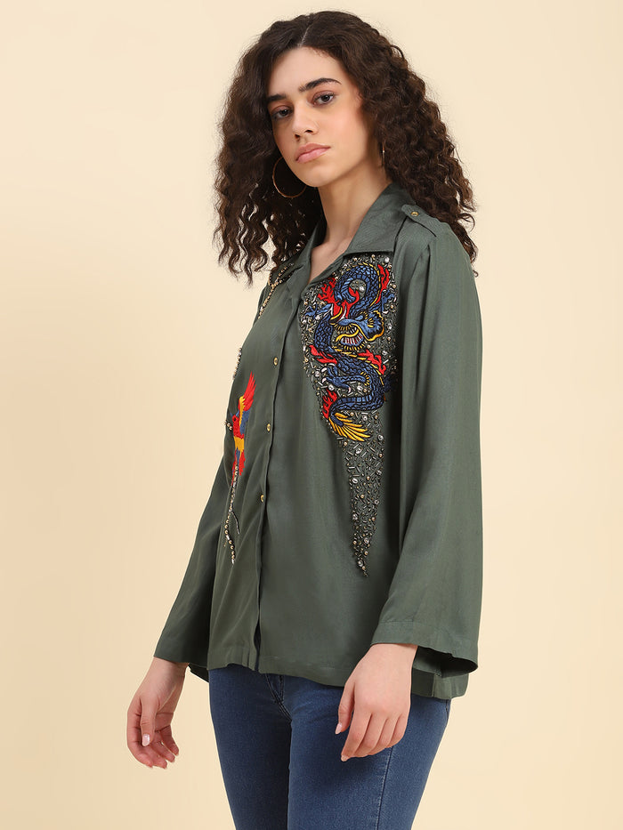 Eden Dragon Embroidered Twill Shirt