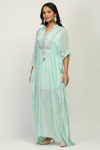 The Mint Shimmer - Women's Mint Green Embellished Lurex Kaftan Maxi Dress