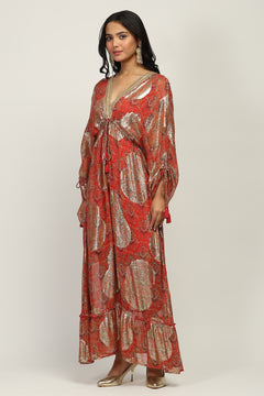 Ruhaniyah Rust Indo Western Women Dress