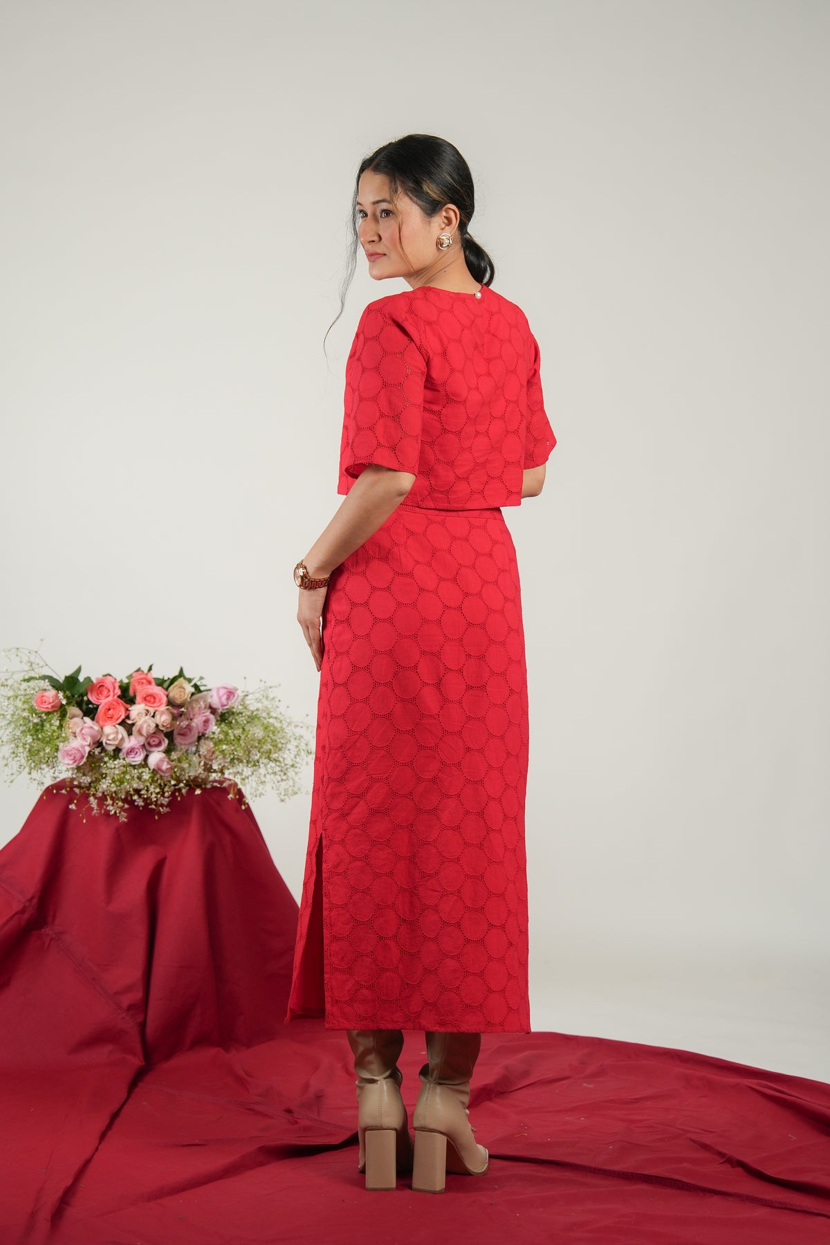 Women's Solid Red Co-ord Set