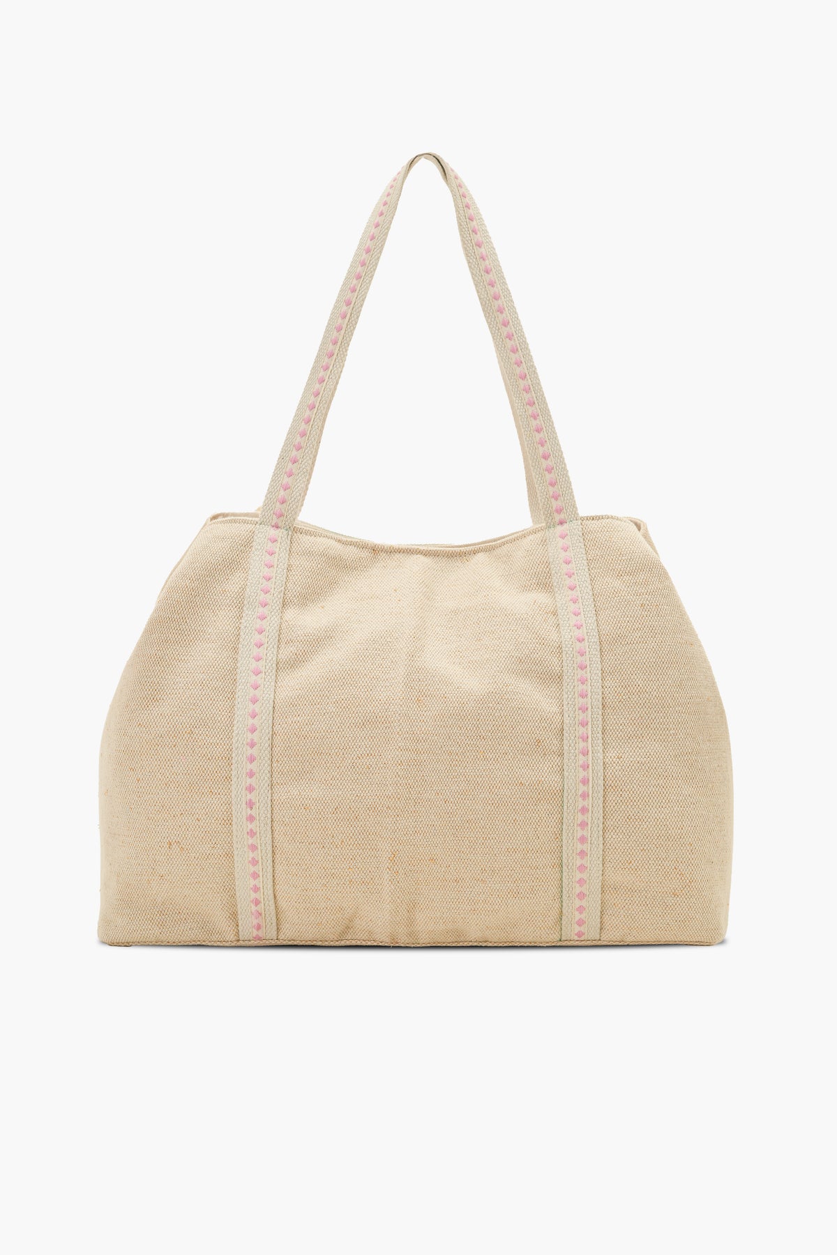Pink Blossom Hand-Beaded Tote Bag with Pom-Pom Accents