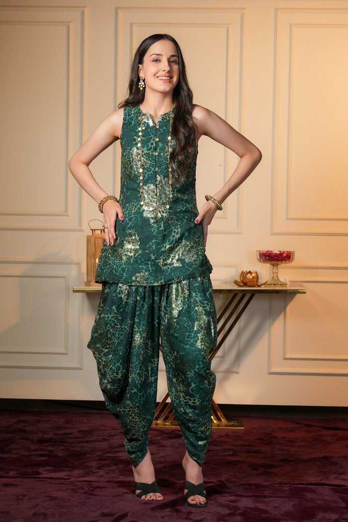 Aranya Green Indo Western Kurta Set