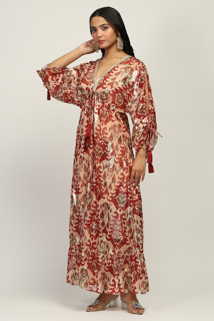 Vibrant Paisley Multi Color One Shoulder Indowestern Dress with Cami